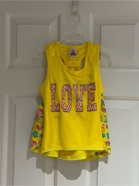 Real Love Yellow Love Tank Top with Floral Accent shorts! Size 4T